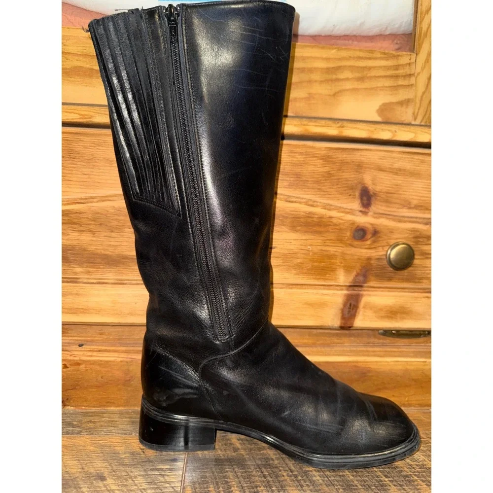 Santana Canada Black Leather Waterproof Tall Boots Size 8 Equestrian Minimalist